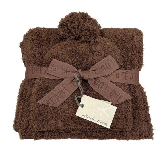Barefoot Dreams CozyChic Pom Pom Beanie & Scarf Set - Chestnut - OS - NWT